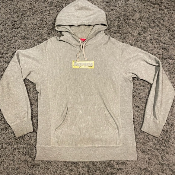 Grey Supreme Bling Logo NEW Supreme Bling Box Logo Hooded